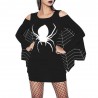 Women Sexy Halloween Uniform Spider Print Open Shoulder Bat Long Sleeve Party Stage Suit