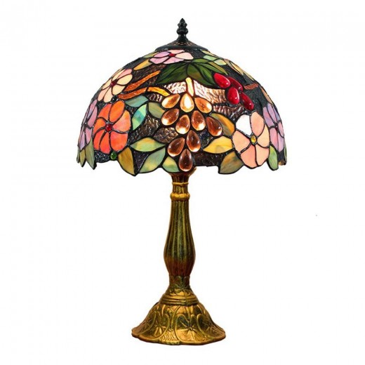 FUMAT European Classic Glass Grape Table Lamp Stained Glass Desk Lamp for Bedside Table Lights - Multi-color