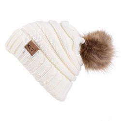 Fashion Women Knitted Winter Hats Warm Cotton Skullies Beanies Pompoms Winter Caps For Women Winter Thick Beanies Caps