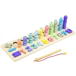 Wooden Digital Matching Fishing Board Blocks Building Toys Set - Toddler Children Learning Educational Toys